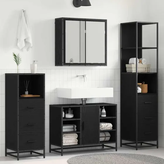 vidaXL Badeværelsesmøbel 4 stk Sort eg 80 x 33 x 60 cm