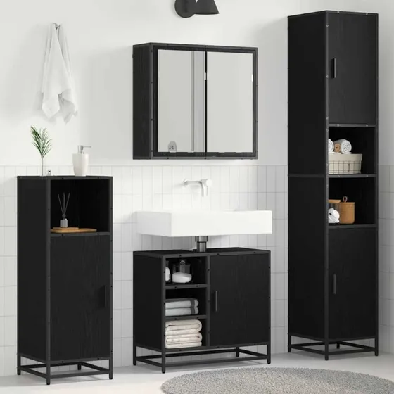vidaXL Badeværelsessæt 3 dele vægmonteret Sort eg 65x33x60 cm