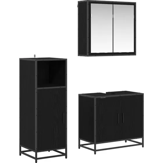 vidaXL Badeværelsessæt 3 dele vægmonteret Sort eg 60x33x60 cm