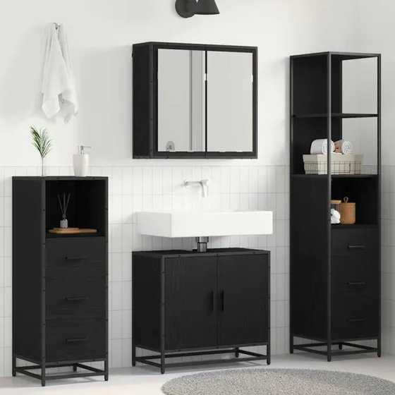 vidaXL Badeværelsesmøbelsæt 4 stk sort eg 65×33×60 cm
