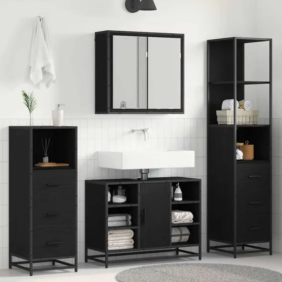 vidaXL Badeværelsessæt 3 stk Sort eg 80x33x60 cm