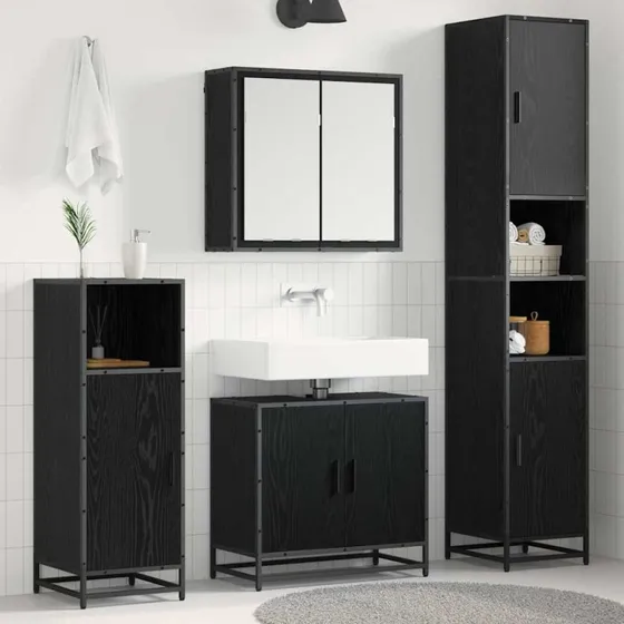 vidaXL Badeværelsesmøbel sæt 3 stk Vægmonteret – Sort eg 65x33x60 cm