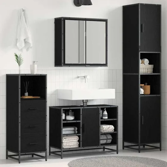 vidaXL Badeværelsesmøbelsæt 3 stk vægmonteret, sort eg 80x33x60 cm