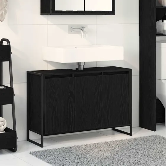 vidaXL Badeværelsesskab Sort eg 90x30x60 cm