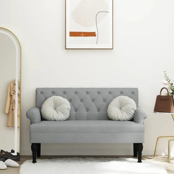 vidaXL bænk med ryglæn 120x62x75,5 cm stof lysegrå