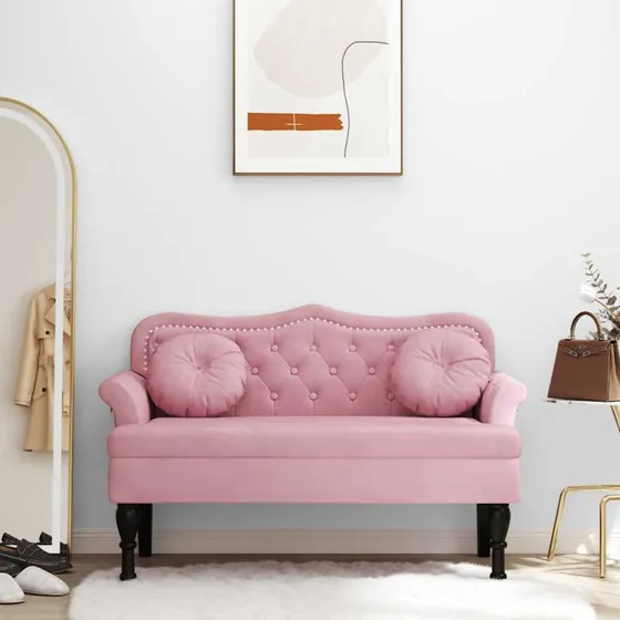 vidaXL bænk med hynder 120,5x65x75 cm velour lyserød