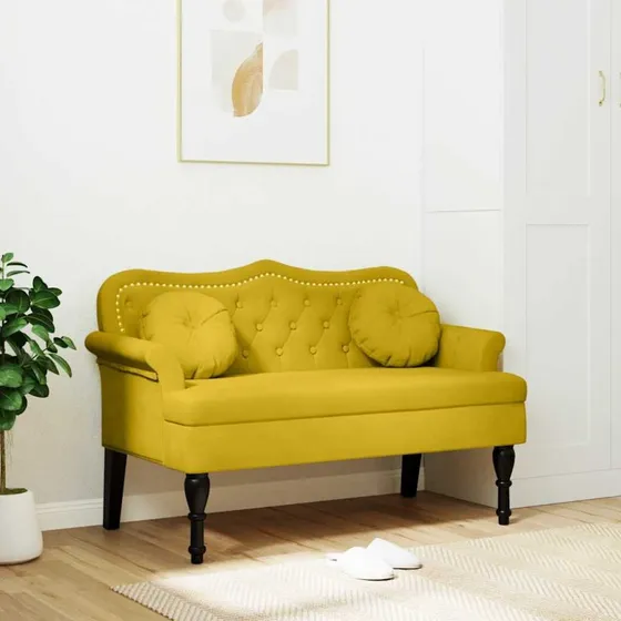vidaXL velourbænk med hynder 120,5x65x75 cm gul