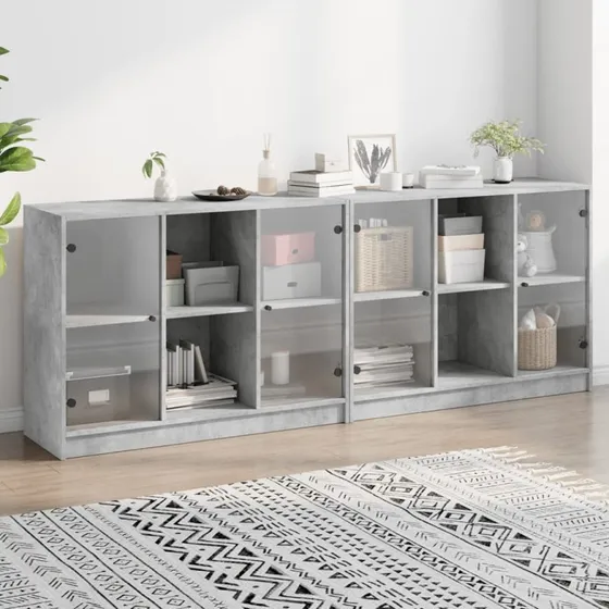 vidaXL bogreol m. låger 204x37x75 cm konstrueret træ, betongrå