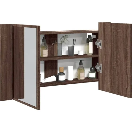 vidaXL spejlskab med LED 80x12x45 cm akryl brunt eg