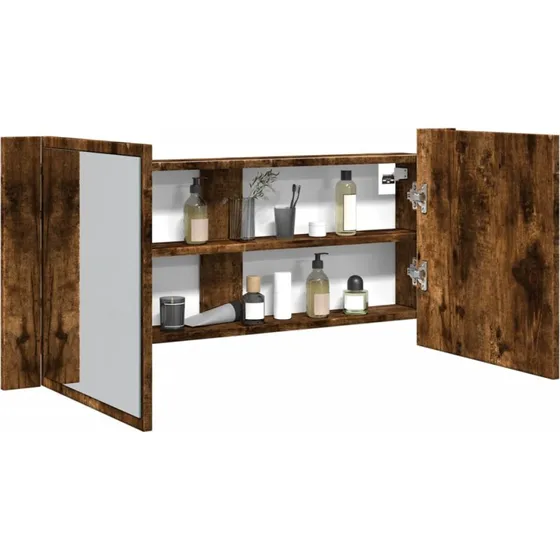 vidaXL badevrelsesskab med spejl & RGB-LED 100x12x45 cm, rget eg