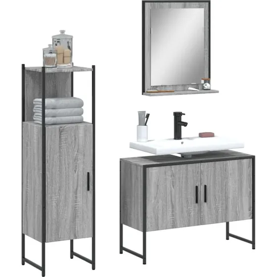 vidaXL Badevrelsesst 3 dele, konstrueret tr, Gr Sonoma-eg