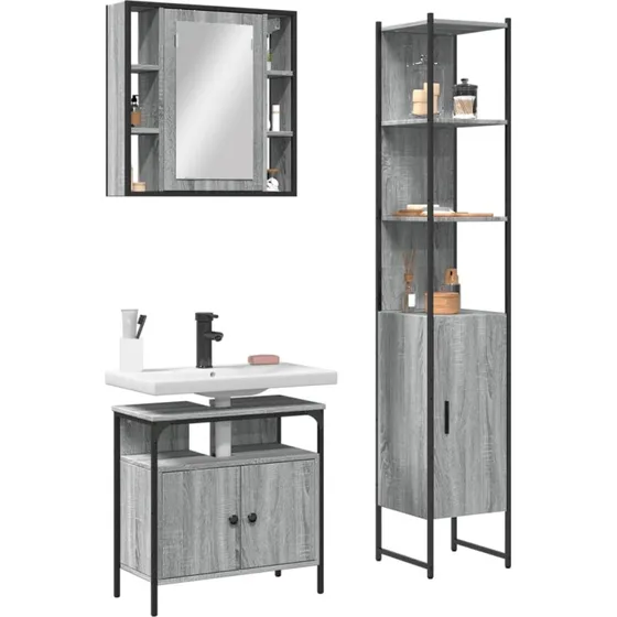 vidaXL Badevrelsesst 3 dele konstrueret tr, gr Sonoma-eg