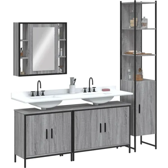 vidaXL badeværelsesskabe 4 dele – grå Sonoma-eg