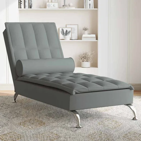 Chaiselong med massage og pude – brun stof