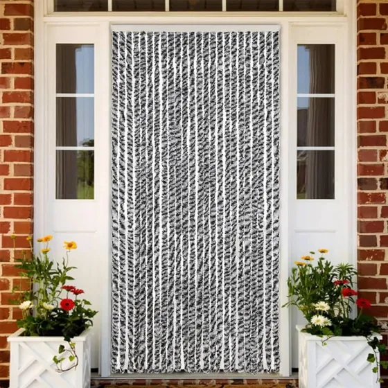 vidaXL flueforhæng 100x220 cm chenille grå/sort/hvid