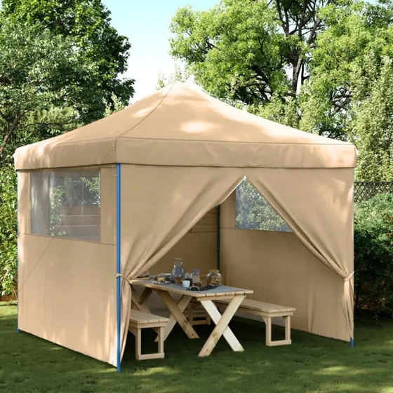 vidaXL foldbart pop-up festtelt med 4 sidevægge, beige