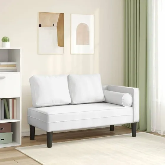 vidaXL chaiselong med hynder i hvidt kunstlæder