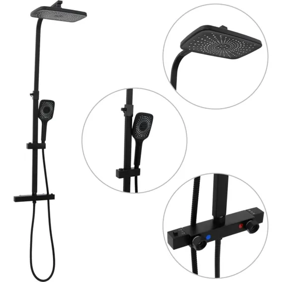 vidaXL dobbelt brusest med blandingsbatteri og slange, sort messing