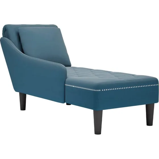 Chaiselong i fløjl med pude og højre armlæn - Sort