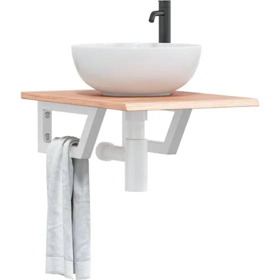 vidaXL badeværelseshylde i stål og massivt egetræ