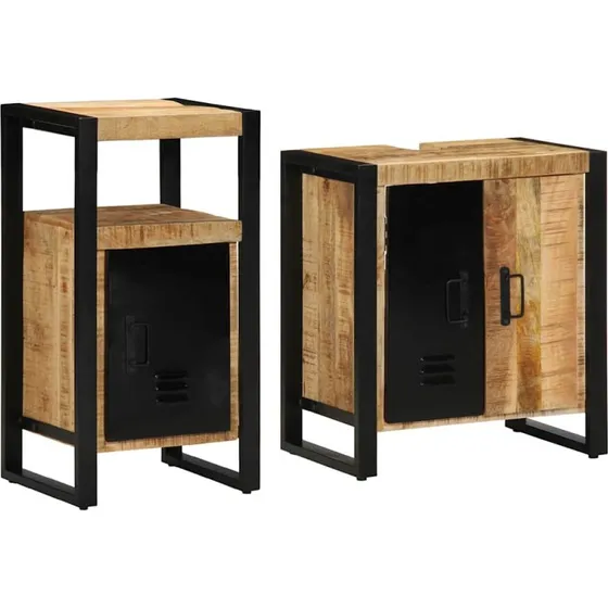 vidaXL Badevrelsesmbel st 2 dele Brun/Sort Massivt Mangotr 55x35x60 cm