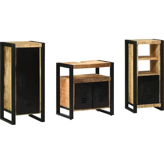 vidaXL Badevrelsesmbelst 3 dele Brun/Sort i massivt mangotr