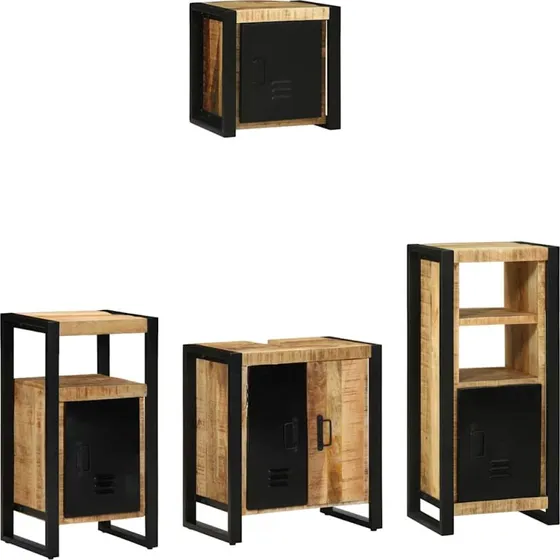 vidaXL Badevrelsesmbelst 4 dele Brun/Sort massivt mangotr