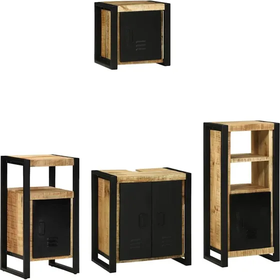 vidaXL badevrelsesst 4 dele brun/sort i massivt mangotr