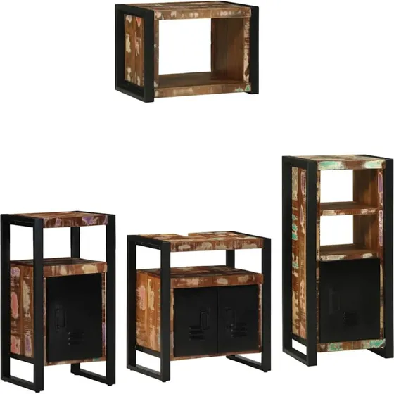 vidaXL Badevrelsesmbel st 4 dele mnstret/sort i massivt genbrugstr