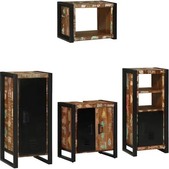 vidaXL Badevrelsesmbel st 4 dele mnstret/sort, massivt genbrugstr