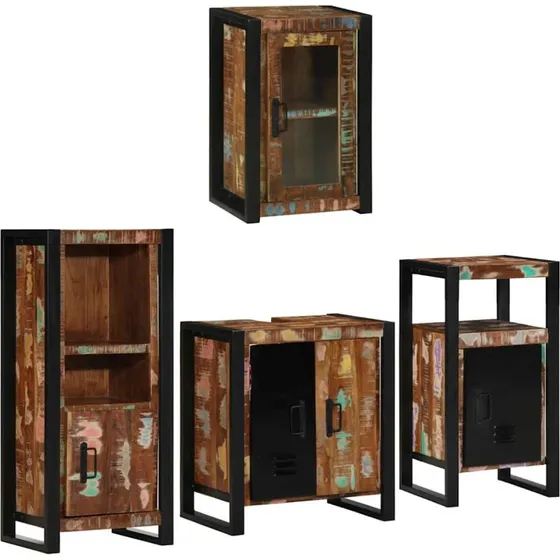 vidaXL Badevrelsesmbelst 4 dele, flerfarvet massivt genvundet tr