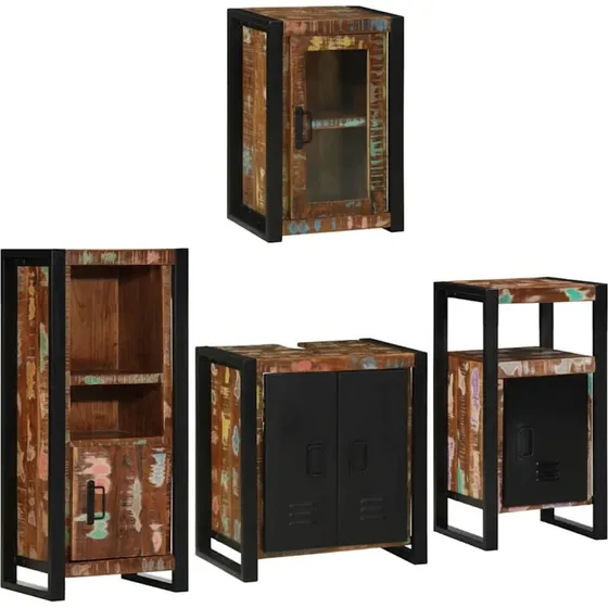 vidaXL Badevrelsesst 4 dele Flerfarvet massivt genvundet tr