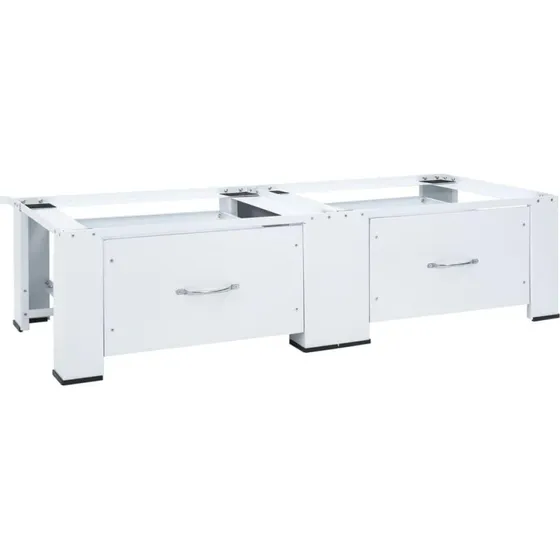 Universal dobbelt vaskemaskinepiedestal med skuffer, hvid