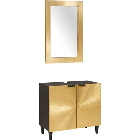 Badeværelsesmøbelsæt med dør 2 dele, sort/guld 62×33×58 cm