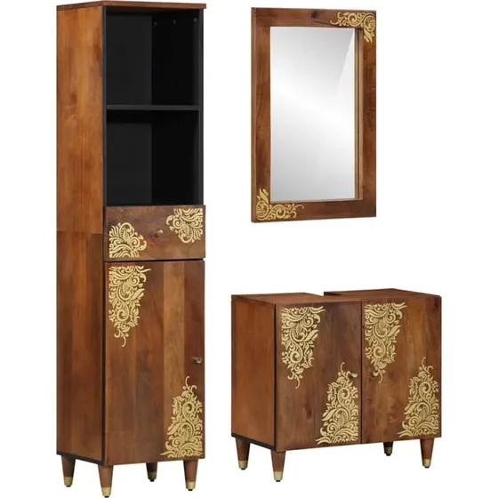 vidaXL Badevrelsesskabst 3 dele, honningbrun massivt mangotr