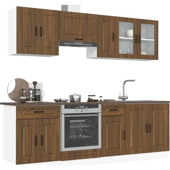 vidaXL 8-delt kkkenskabsst Kalmar, brun eg (konstrueret tr)