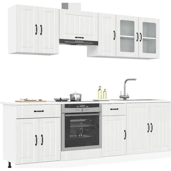 vidaXL 8-delt køkkenskabssæt Lucca højglans hvid