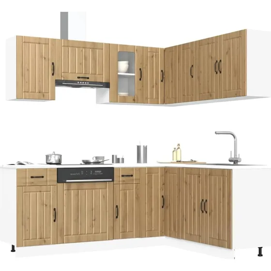 vidaXL Lucca 11-delt køkkenskabssæt, egetræsfarvet konstrueret træ