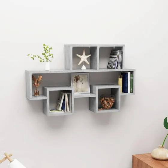 vidaXL bilformet væghylde 82x15x51 cm konstrueret træ betongrå