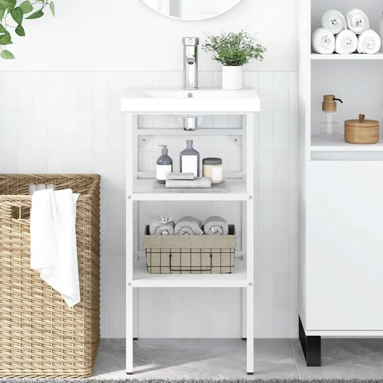 vidaXL hndvaskestel 40x38x83 cm pulverlakeret jern, hvid