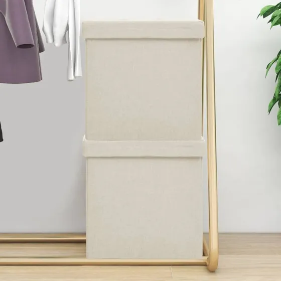 vidaXL foldbare opbevaringspuffer 2 stk. creme (kunstlærred)