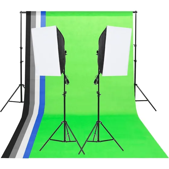 vidaXL fotolyst med baggrund 300 cm, softboxes og 5-i-1 reflektor