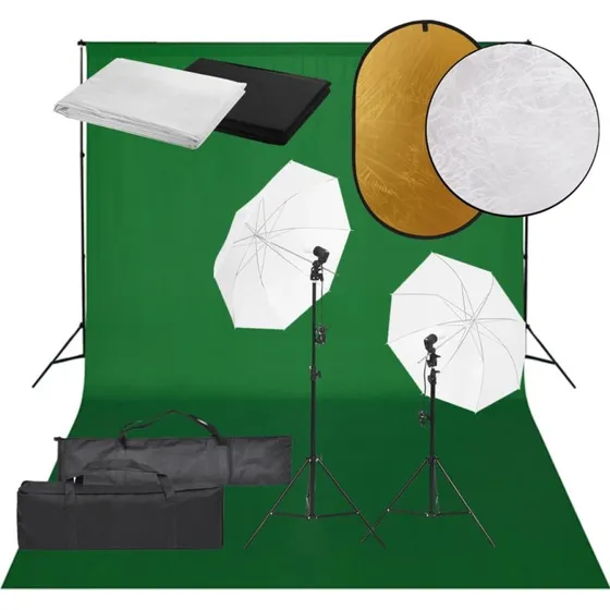 vidaXL fotostudiest med 5500K lamper, baggrund og reflektor