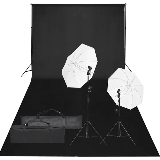vidaXL fotostudiest med 5500K lampest, paraplyer og baggrund