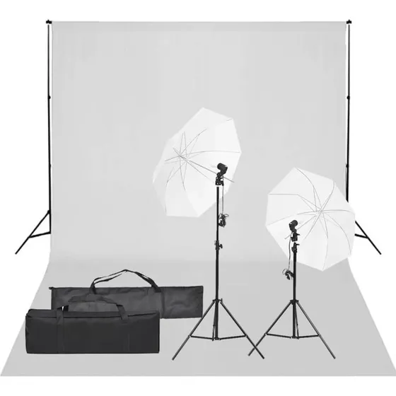 vidaXL fotostudiest 5500K med paraplyer og baggrund
