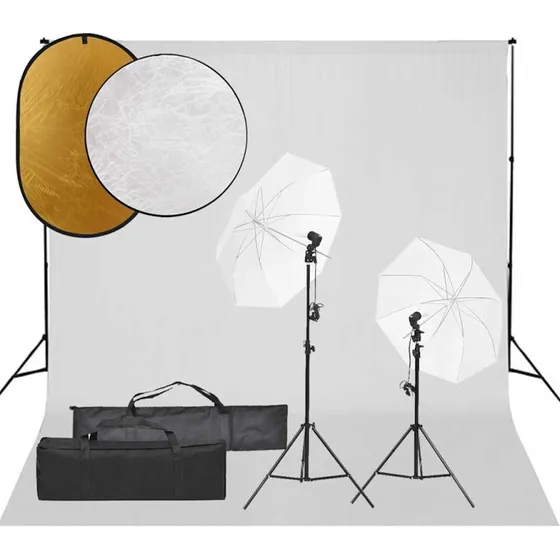 vidaXL fotostudiest med 5500K lampest, baggrund og reflektor