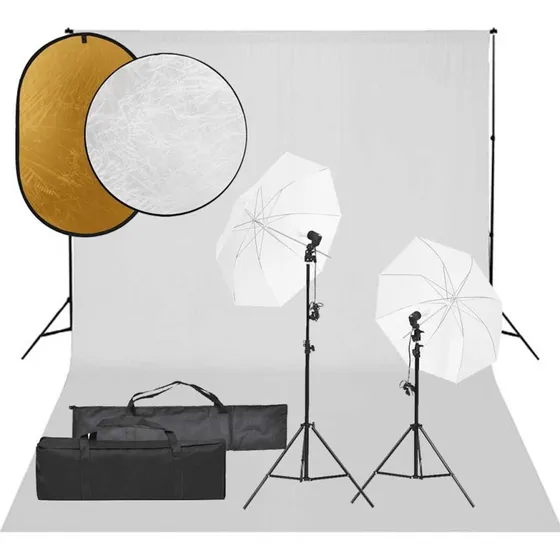 vidaXL fotostudiest med lampest, baggrund og reflektor