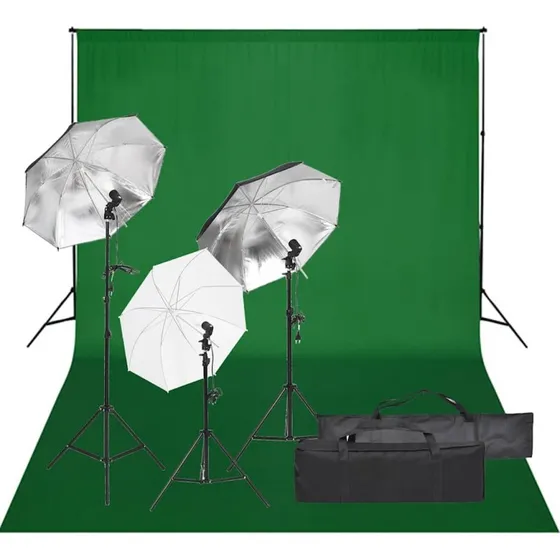 vidaXL fotostudiest med 3 paraplyer og 5500K lyskilder