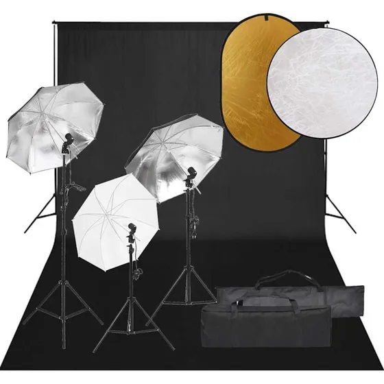 vidaXL fotostudiest med 5500K lamper, baggrund & reflektor