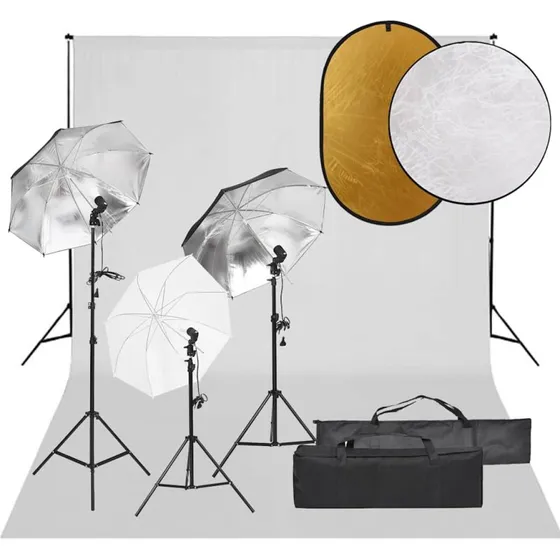 vidaXL fotostudiest med 5500K lampest, baggrund & reflektor